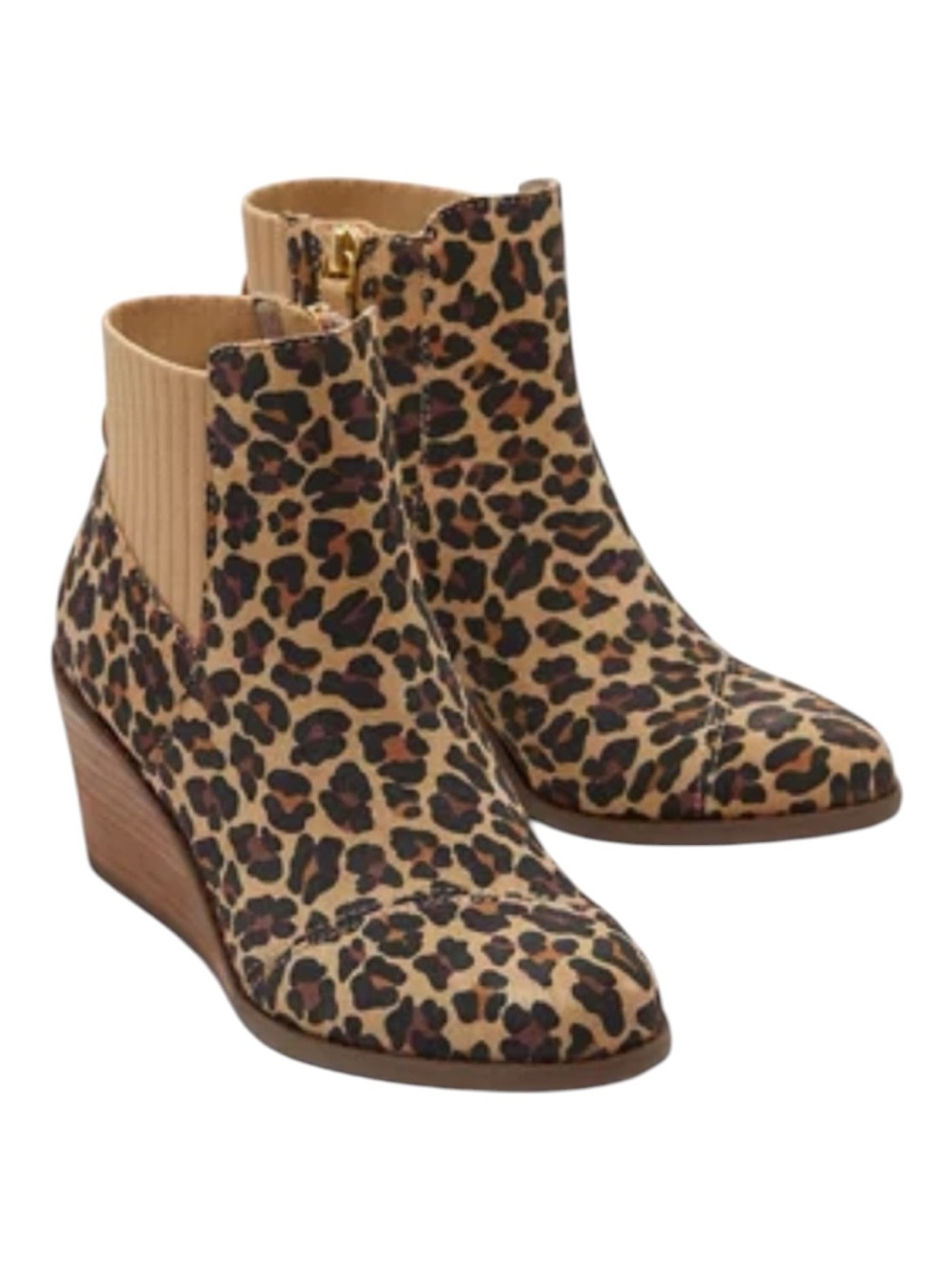 Toms Leopard Print Wedge Ankle Boots - Brown/Black